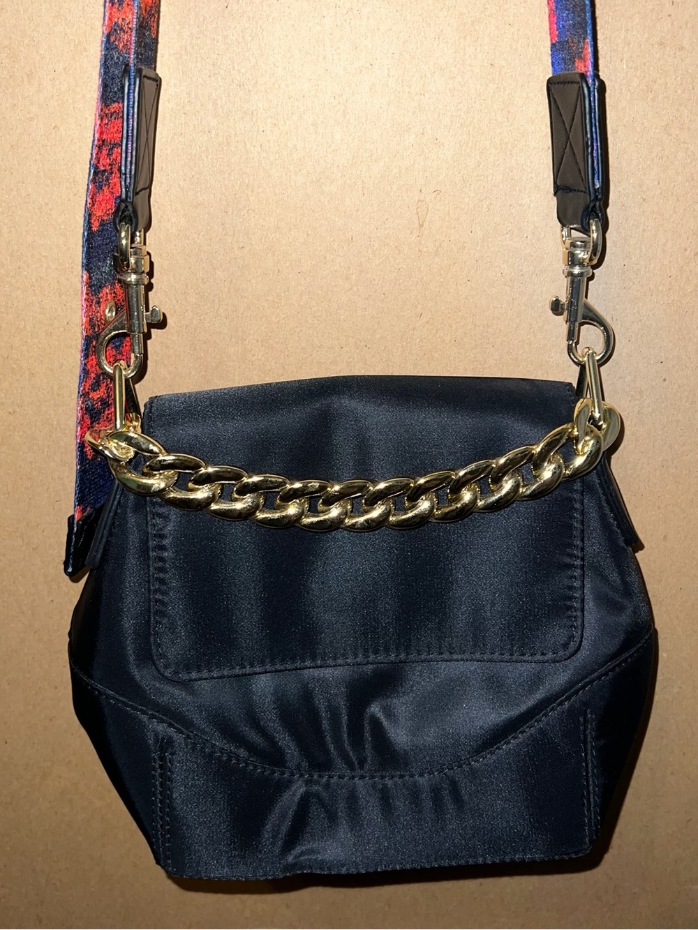 Black Satin Shoulder Bag with Floral andGold Chain Accent Rachel Comey x Target